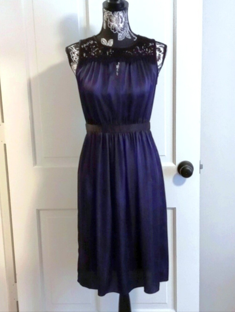 💙🖤LOFT🖤💙 - Blue/Black Stripe Dress w/Lace Detail